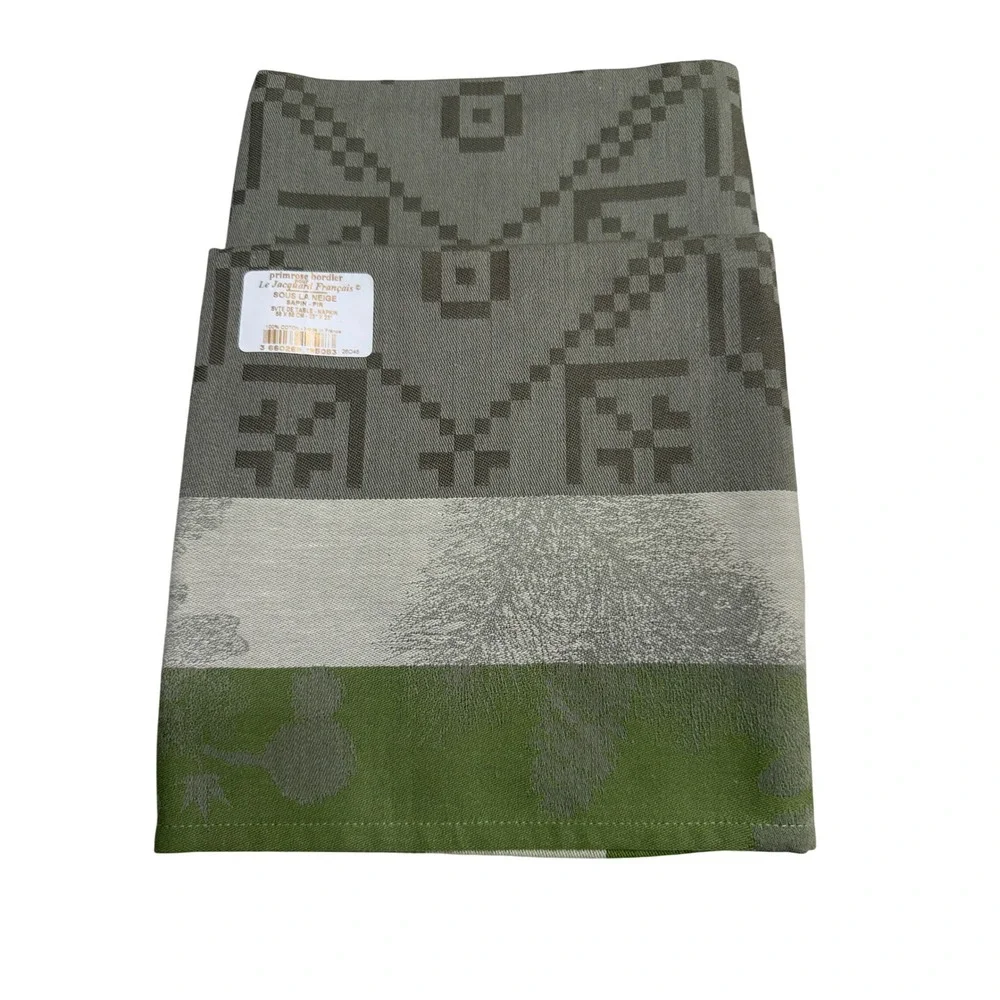Le Jacquard Francais NEW Napkins Two Green Sous La Neige Primrose Bordier  23x23